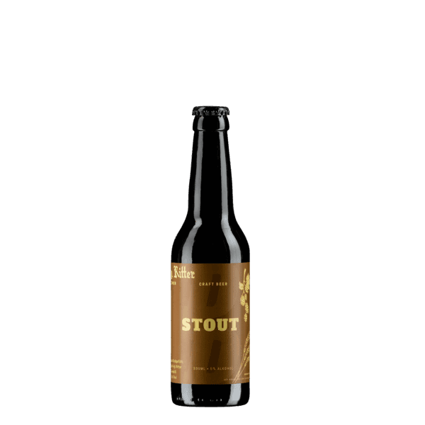 Craft-Bier Flasche mit "Stout" Aufdruck, dunkles Bier, handgemacht, von Weingut Vulgo Ritter, hochwertige Getränkebranche, perfekt für Wein- und Bierliebhaber, regionale Spezialität, ideal für Genießer und Events.