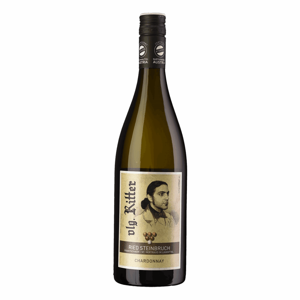 Ried Steinbruch Chardonnay Weinflasche vom Weingut vulgo Ritter, hochwertiger österreichischer Wein aus der Region Frantsach, ideal für Weinliebhaber, nachhaltiger Weinanbau.